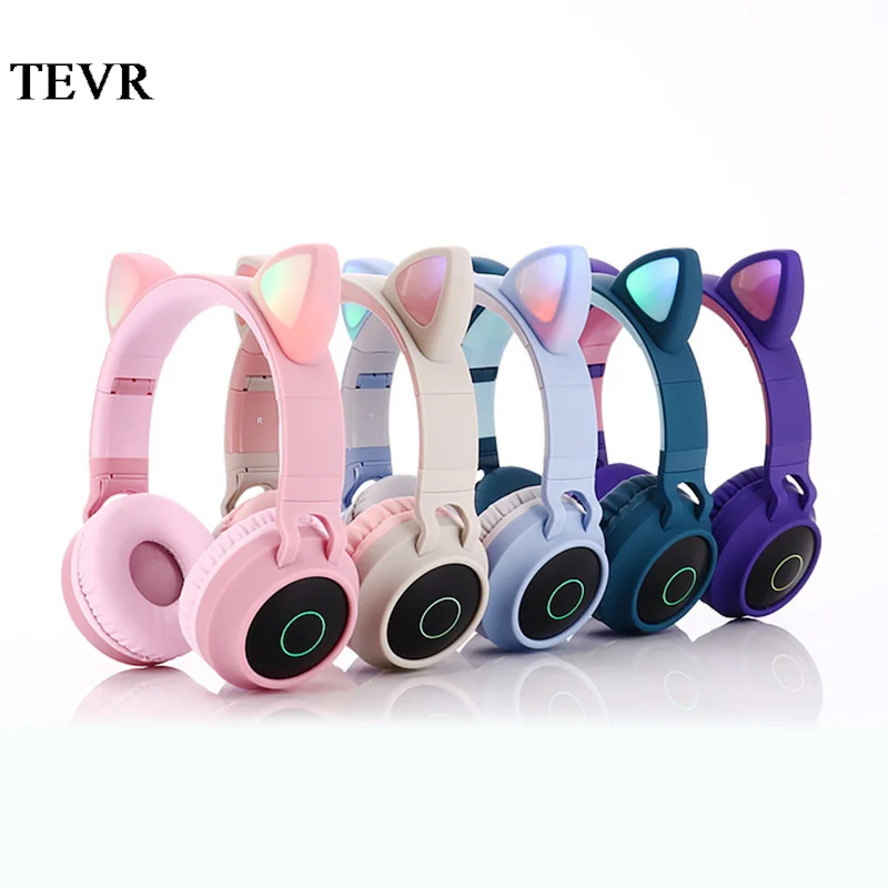 

Noise Cancelling Headphones New Arrival LED Cat Ear Bluetooth 5.0 Young People Kids Headset Support TF Card 3.5mm Plug With Mic
