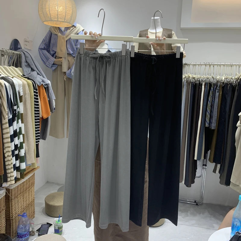 

WDMSNA Casual Wide-leg Pants Women Korean Summer New Drawstring Elastic Woman Trousers Solid Loose Vertical Mujer Pantalones
