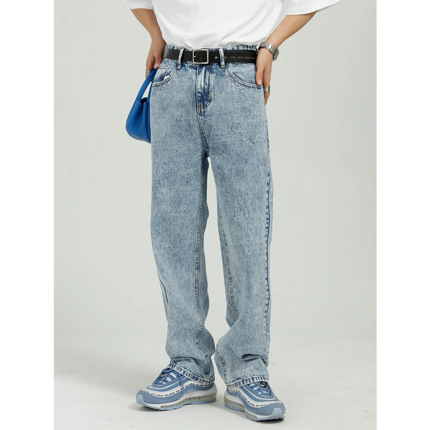 

Мужские прямые джинсы в стиле ретро, простые трендовые прямые брюки-трубы в Корейском стиле для осени, 2022