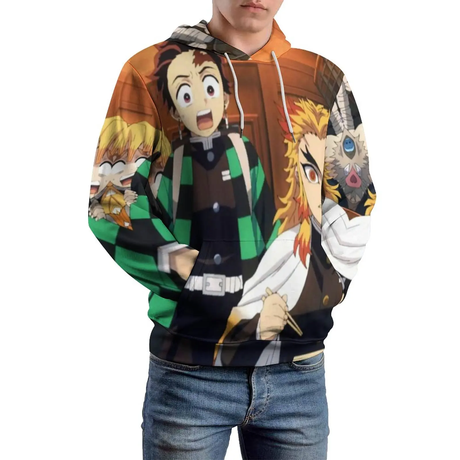 

Demon Slayer Casual Hoodies Men Rengoku and His Friends Aesthetic Hooded Sweatshirts Winter Long-Sleeve Fashion Oversize Hoodie