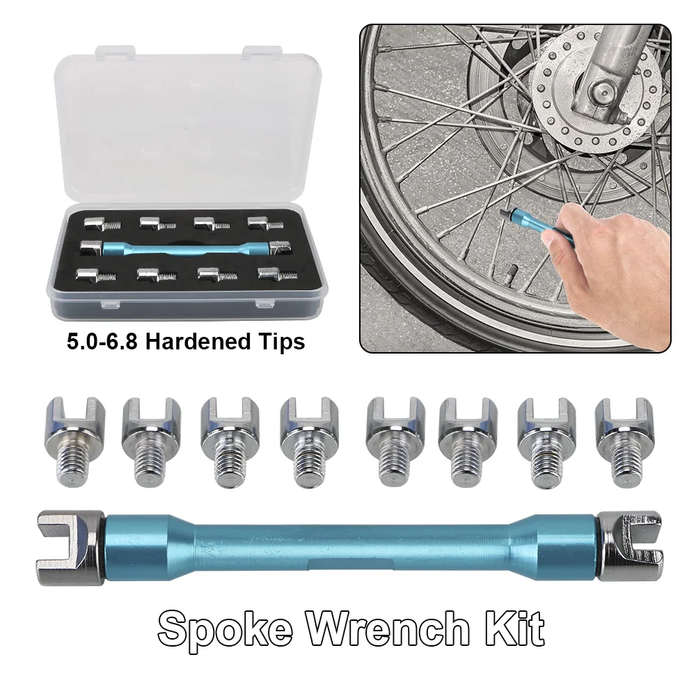 

With 10 Pieces Hardened Tips 5.0~6.8 Adjusting Spoke Tension Handle Repair Tool Motorcycle Spoke Wrench Set For Most Motorbikes