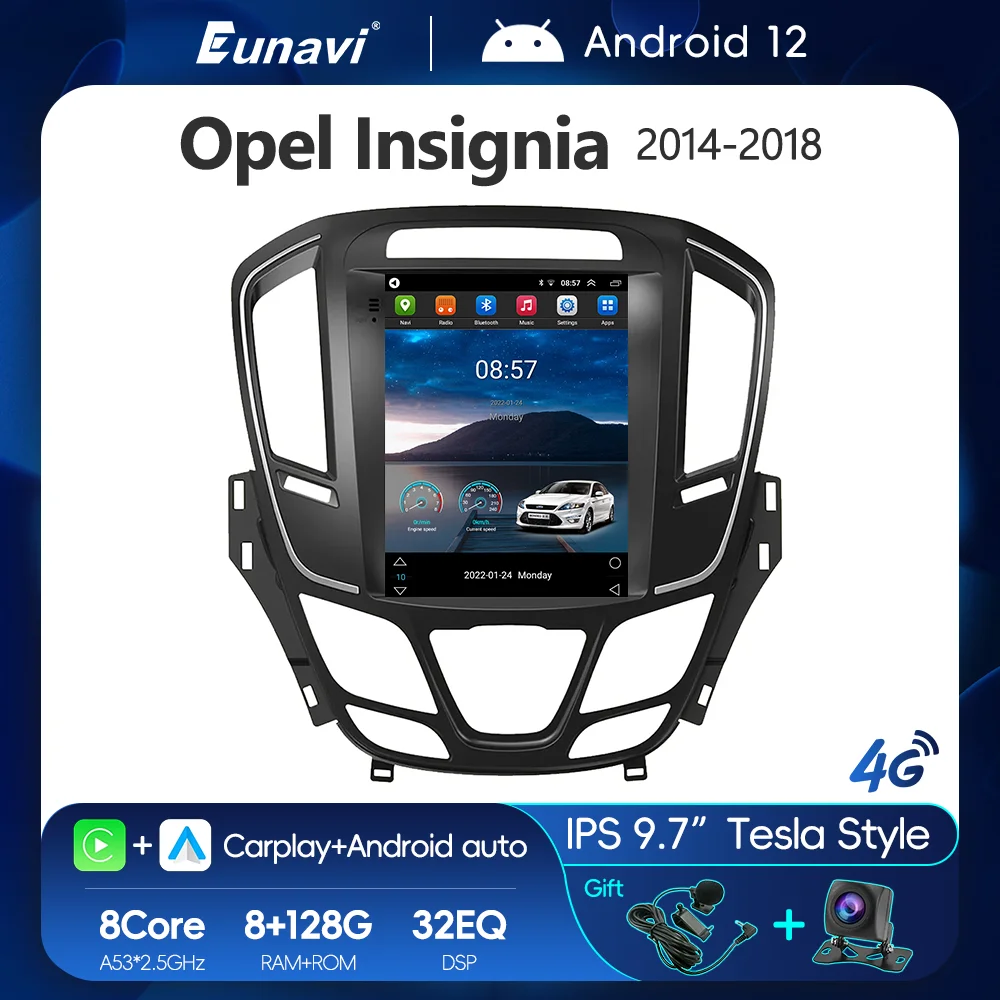 Eunavi 9 7-дюймовый автомобильный Радио Android 12 Tesla стиль IPS GPS мультимедийный плеер для