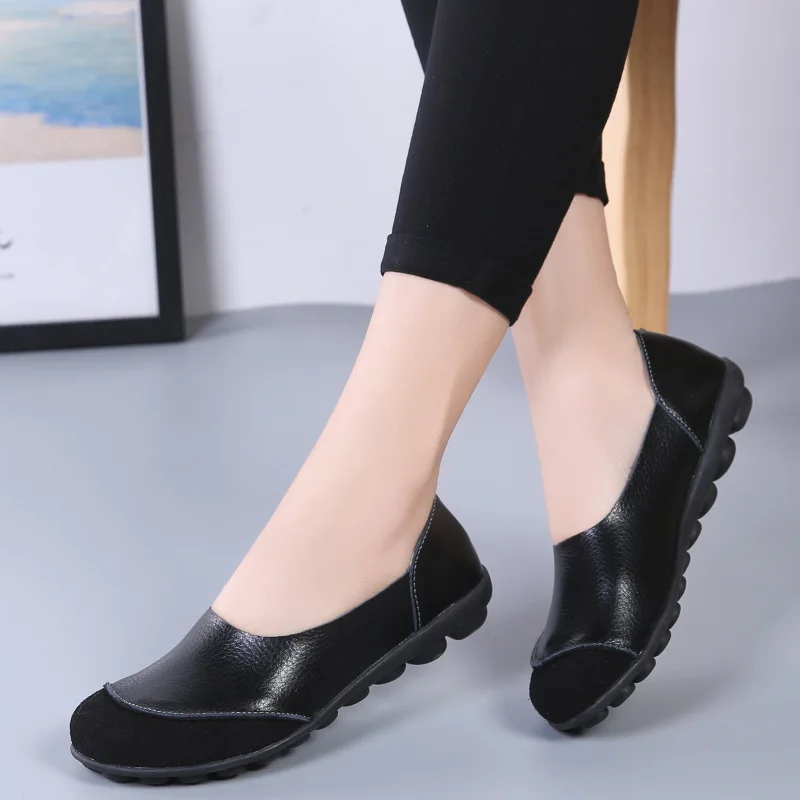 

Women's shoes New suede leather women's single shoes leather shoes casual student peas shoes flat comfortable mother shoes