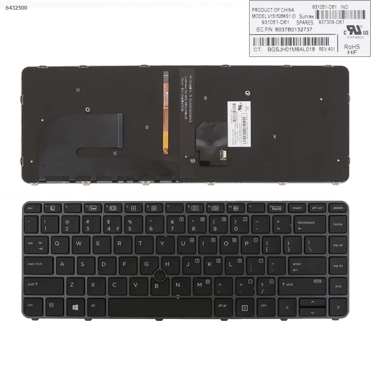 US Laptop Keyboard for HP EliteBook 840 G3 848 G3 840 G4 848 G4 745 G3 745 G4 GRAY FRAME BLACK with point Backlit