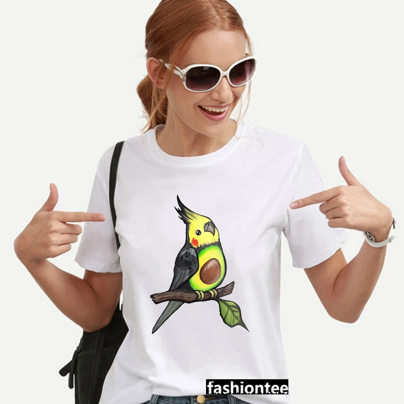 

Летняя женская футболка с графическим принтом акварельных попугаев и птиц, забавная футболка с авокадо, Женская милая одежда в стиле Харадз...