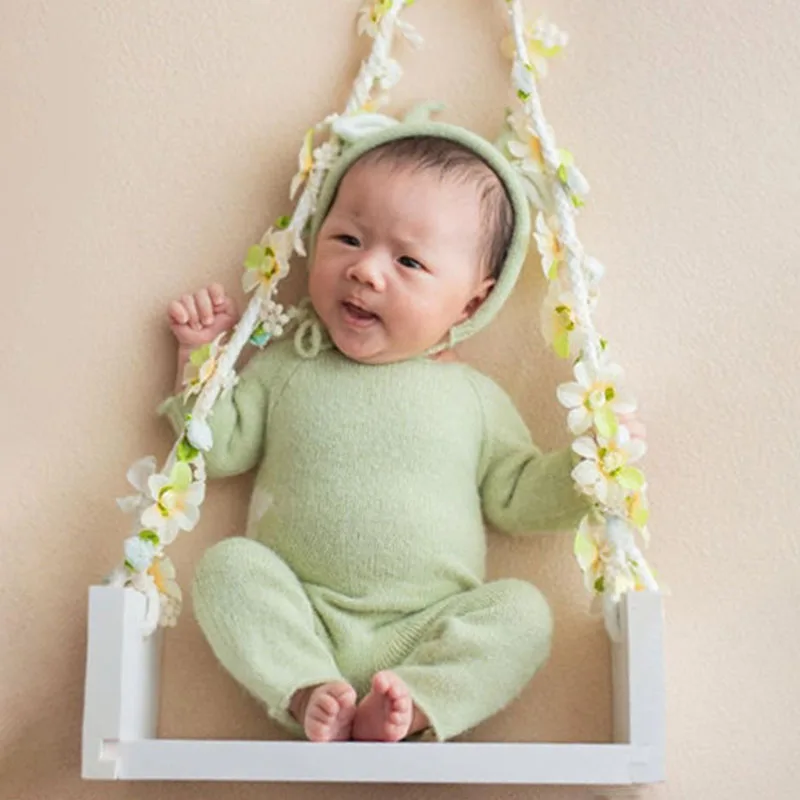 Newborn Photography Props Accessories Wooden Swing Board Studio Boys And Girls Baby Shooting Prop Infant Photo Flower Trapeze