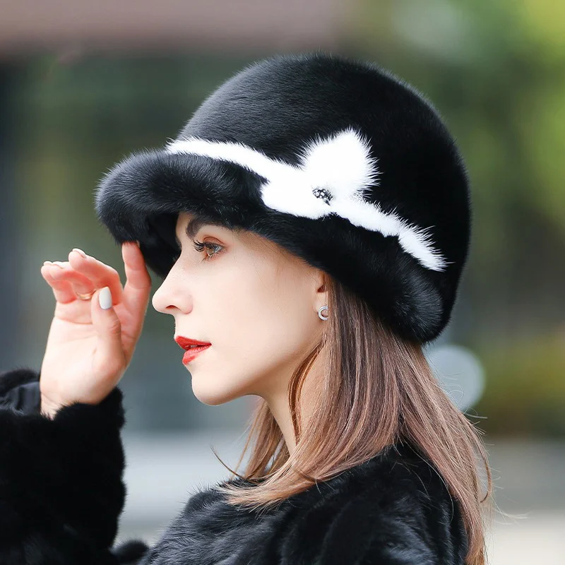

New Korean Version Mink Fur Fisherman Hat Women's New Winter Thickened Russian Middle-aged And Elderly Elegant Warm Hat 2023