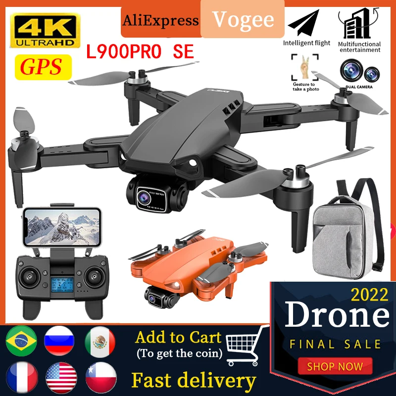 

L900 Pro Drone 4K Professional 5G GPS HD Dual Camera Brushless Foldable Quadcopter Remote Control Distance 1.2km Helicopter Toy