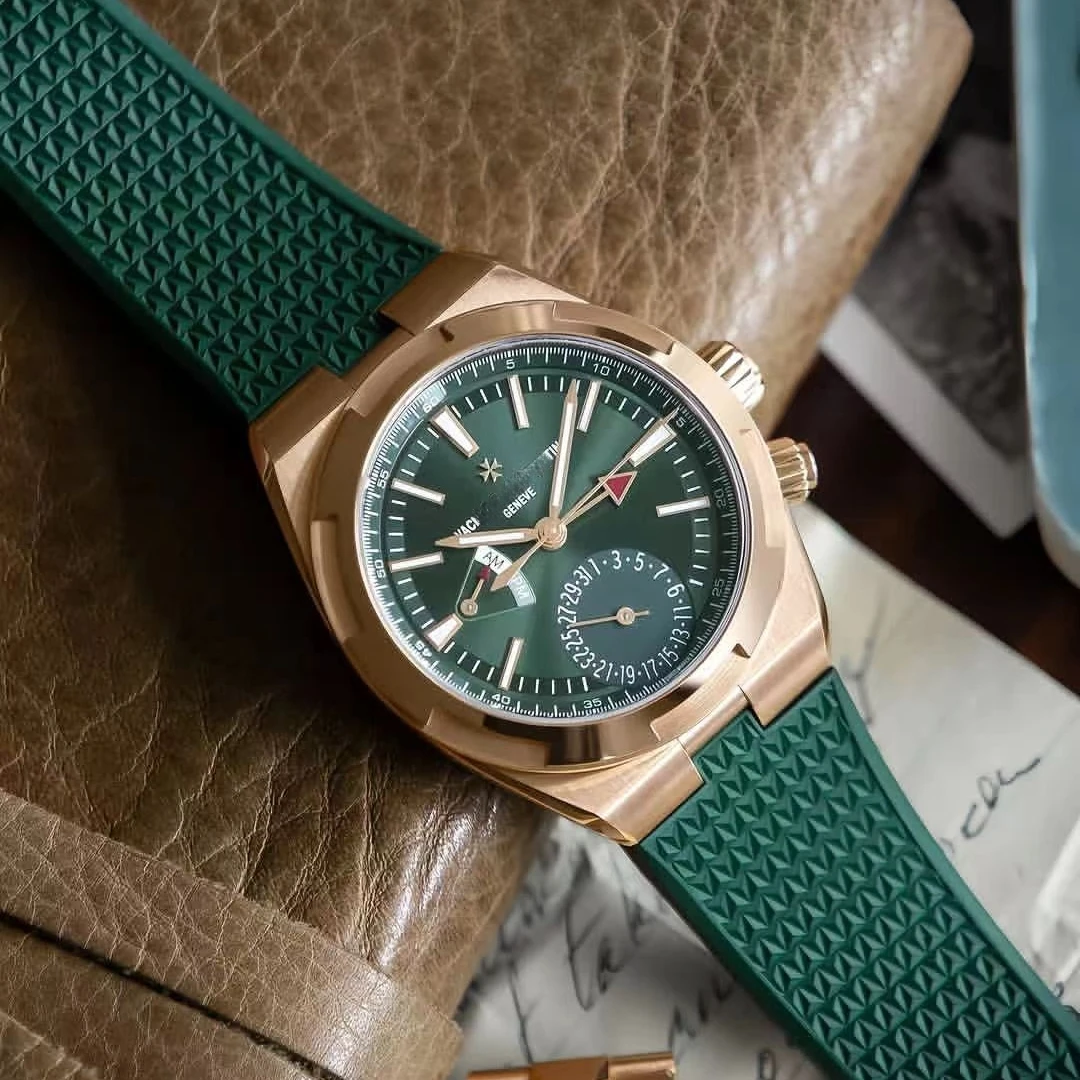 Фото Высококачественный ремешок из каучука FKM, подходящий для часов Vacheron Constantin Overseas 4500V, 5500V, 7900V, стальной браслет с концевыми звеньями. №5