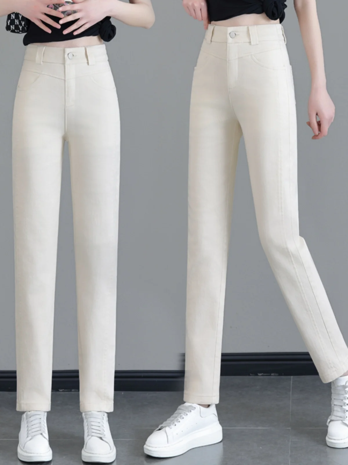 Plus Size Pink Pipe Pants Women Spring and Autumn 2024 New Cropped Capri Small Straight Jeans