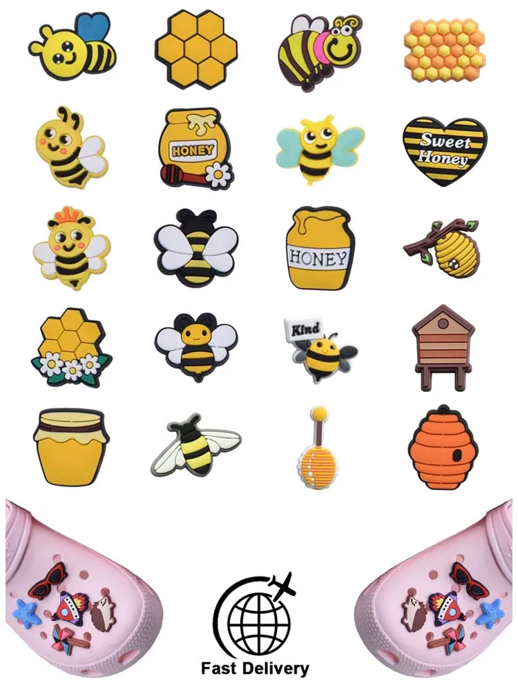 

1Pcs PVC Bee for Crocs Charms DIY Badge Women Sandals Buckle Kids Pins Decoration Jeans Shoe Accessories X-mas Gift Wholesale