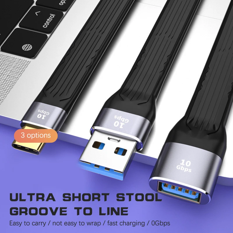 

13.1CM Ultra Short USB to Type C Cable USB 3.1 Gen 2 USB C Quick Charge FPC Cable Wire 4K 10Gbps Sync Data Cable Cord