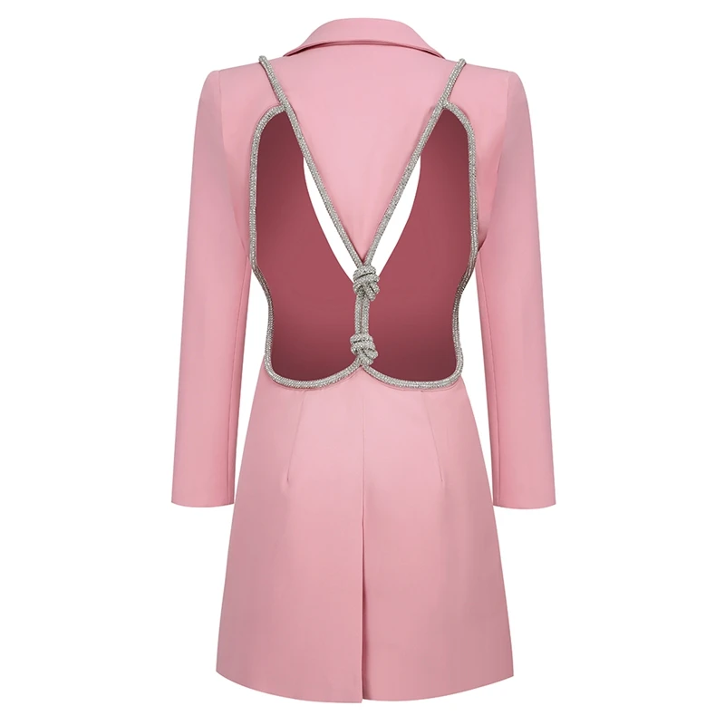 MSMUSI 2025 Новое модное женское сексуальное мини-платье с лацканами и кристаллами на
