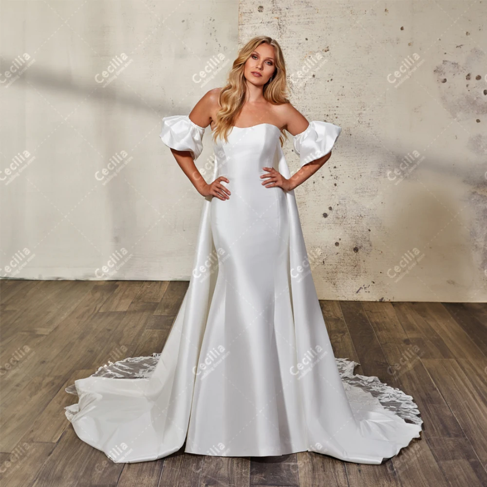 Женское свадебное платье со съемным шлейфом элегантное без рукавов с открытой