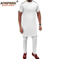 bazin riche african suit for men plus size short sleeve two zipper blouse and pants 2 piece tracksuit ankara shirts a2116033