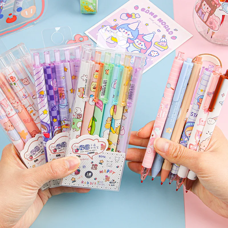 

6PCS/Set Cartoon Press the Neutral Pen Quick Drying Water Pen Black Signature Student Good-Looking Lovely Cute Kawaii School