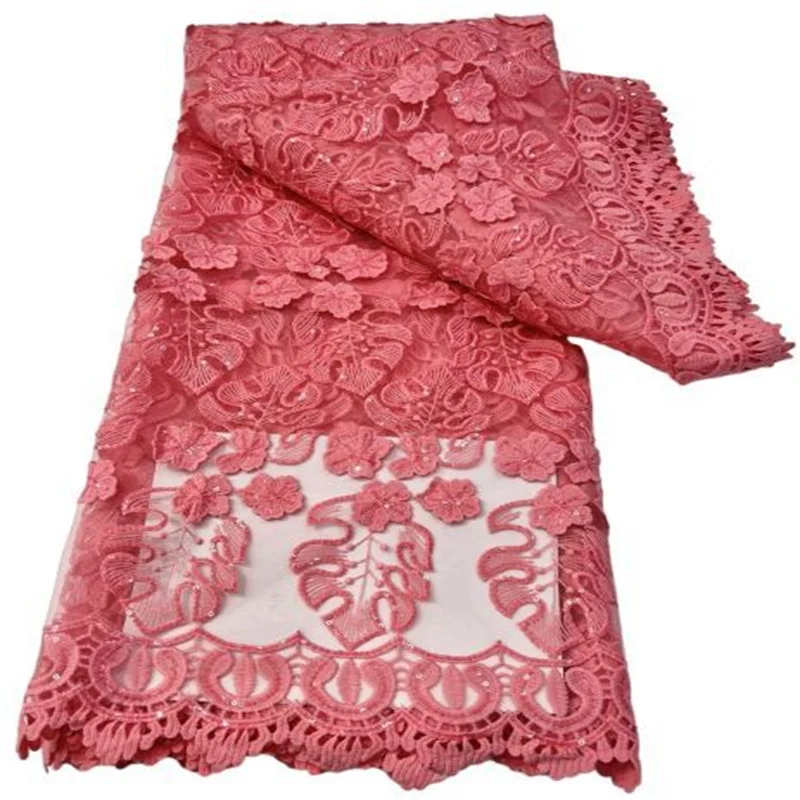 

Розовая новейшая африканская кружевная ткань с вышивкой, 5 ярдов, Высококачественная нигерийская женская свадебная французская Тюлевая кр...