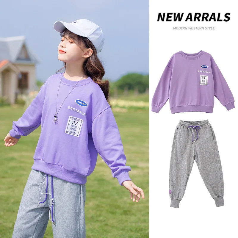 

Новинка 2022, Детский костюм, весенняя одежда для девочек, повседневный Большой Детский свитер с буквами + леггинсы с цифрами, комплект из двух...