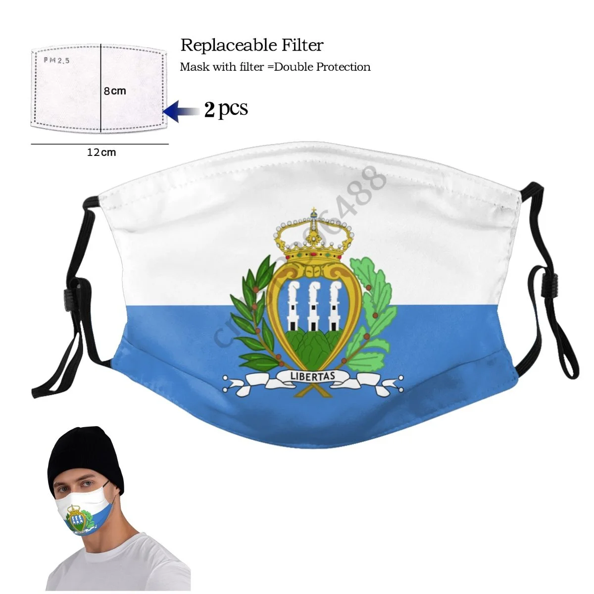 

San Marino Country Flag Face Mask With 2PCS Filter Adult Men Women Anti Dust Protection Cover Respirator Reusable Mouth Muffle