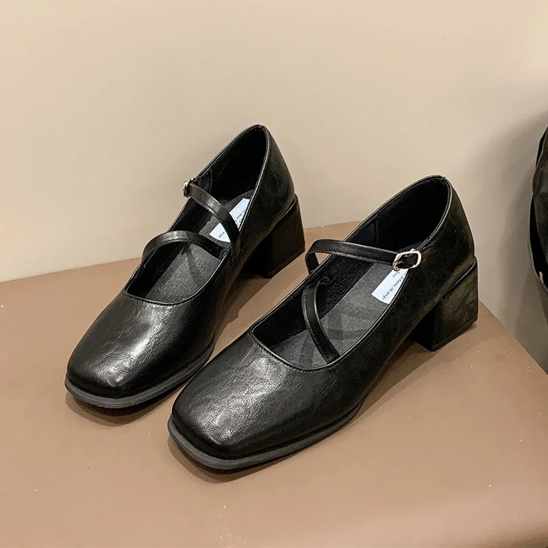 Женская обувь Мэри Джейн на среднем каблуке и квадратном повседневная женская с