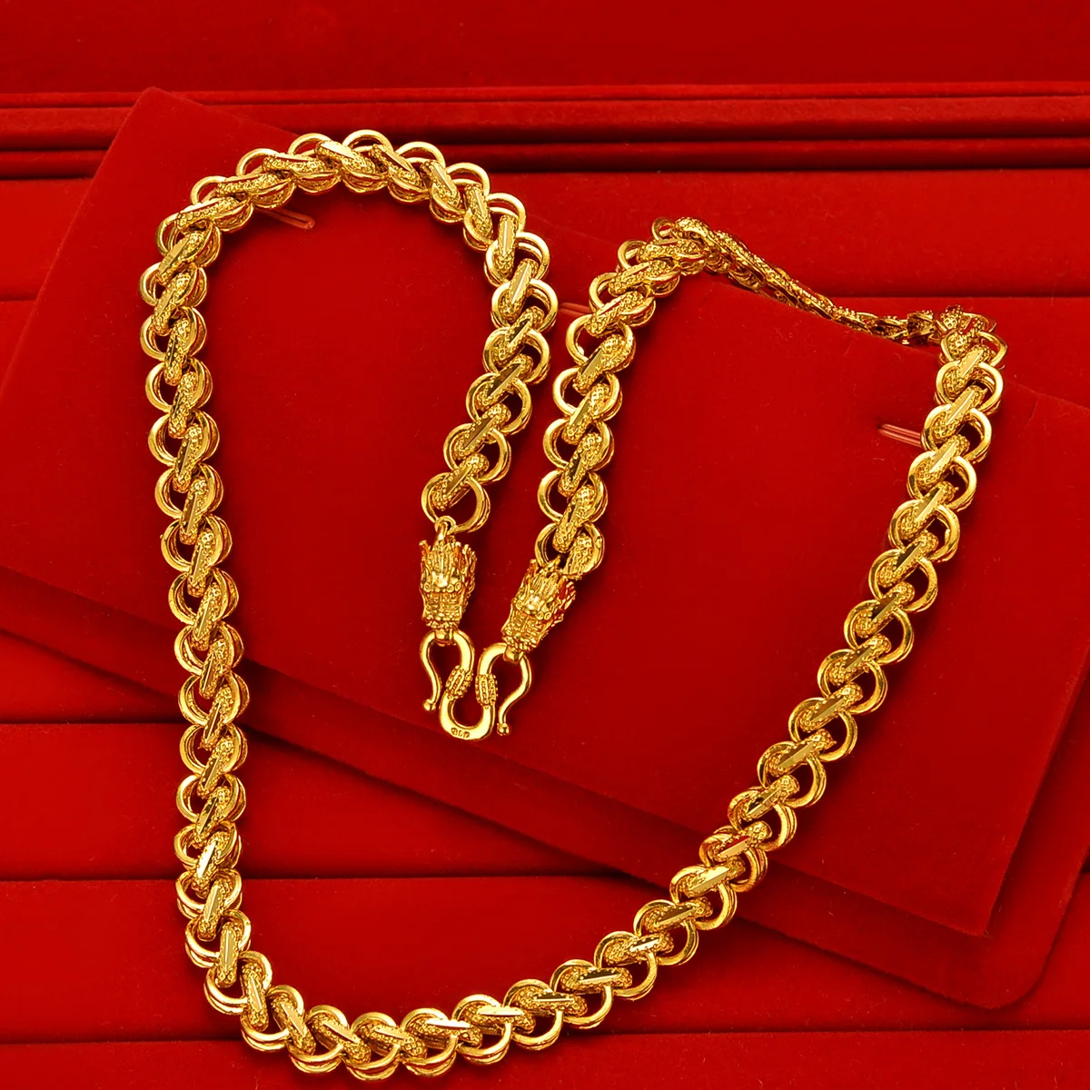 

Classic 24K gold plated Men's Necklace for Weddding Birthday Gifts Exquisite Dragon Twisted Thread Bead Chain Fine Jewelry Gifts