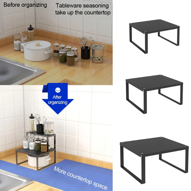 

Minimalist Black Metal Cabinet Shelf Organizers Stackable Counter Shelves Rack