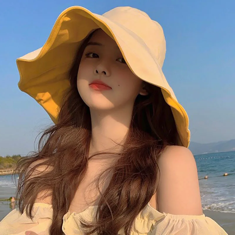 

Sunscreen Hat Female Summer Big Brim Sunshade Fisherman Hat Covering The Whole Face Anti Ultraviolet Double-sided New Fashion