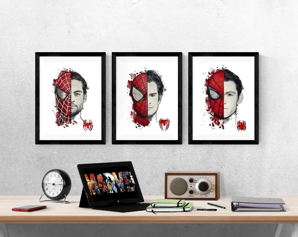 

Художественный постер для детской комнаты с героями Marvel, акварелью, героями мультфильмов, рисунком Железного Человека-паука, Капитана Амер...