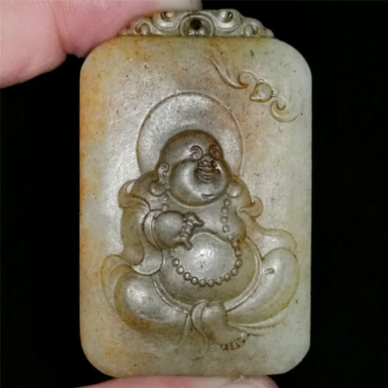 

Китайская старая нефритовая подвеска Hetian, ожерелье, статуя Будды