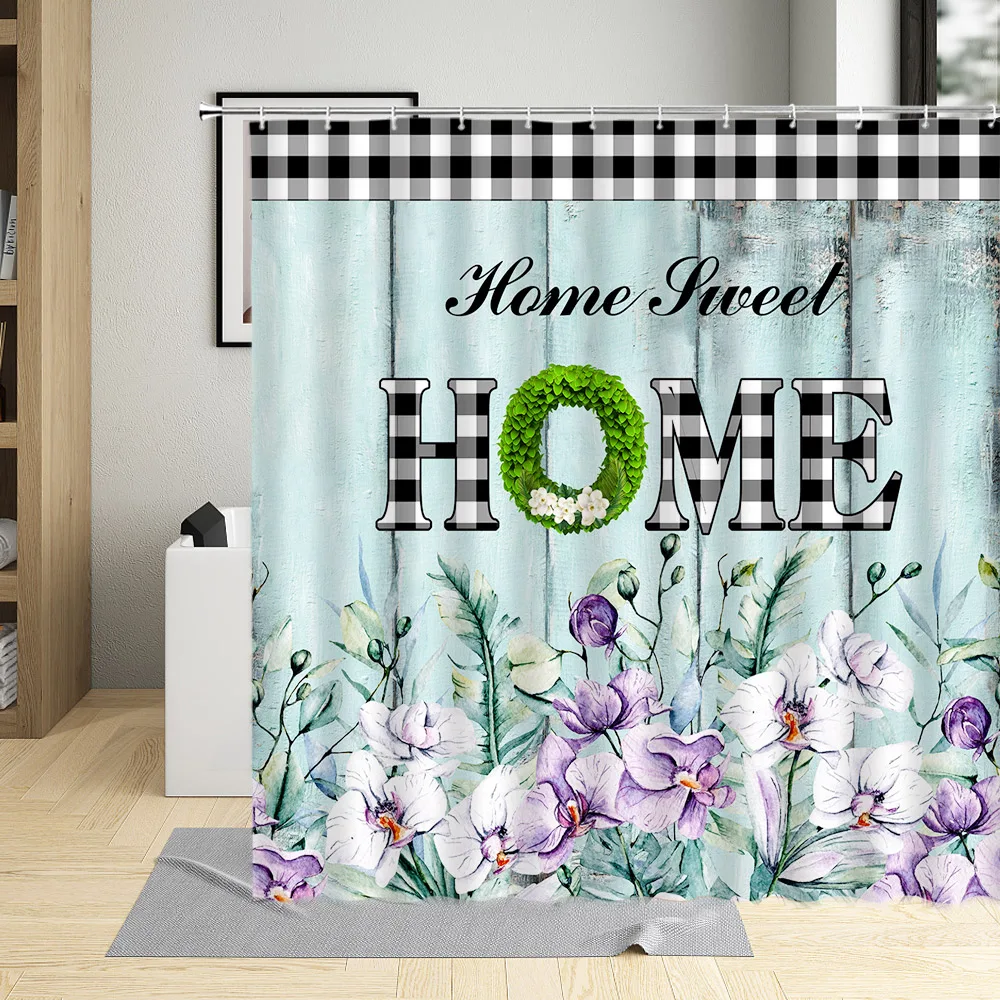 retro old wooden door shower curtain vintage flower window farmhouse barn shutters wall decor bathroom hanging curtains set hook free global shipping