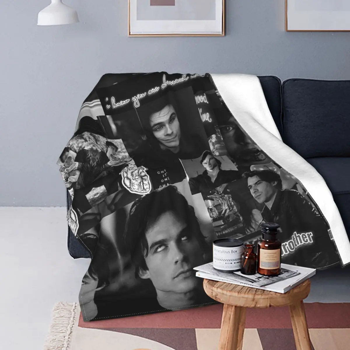 

Damon Salvatore The Vampire Diaries Blanket Fleece Awesome Soft Throw Blanket for Bedspread Summer