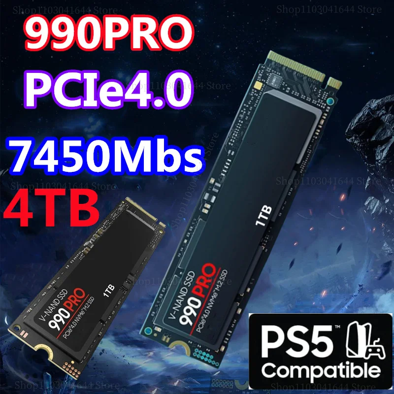 

2023 новый оригинальный бренд 990PRO SSD M2 2280 PCIe Gen 4,0X4 NVMe Внутренний твердотельный диск 4 ТБ Φ 1 ТБ для настольного компьютера/ноутбука/PS5
