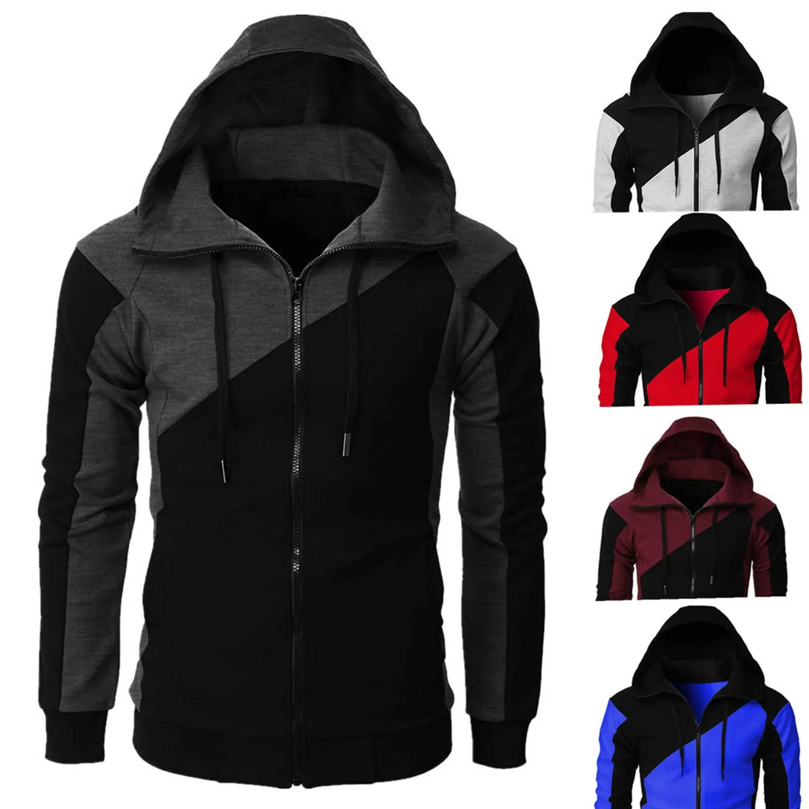 

Trends Jackets Mens Casual Zipper Hoodie Splicing Large Size Sweater Jacket Patchwork Coat Sweatshirts winter clothes jaqueta