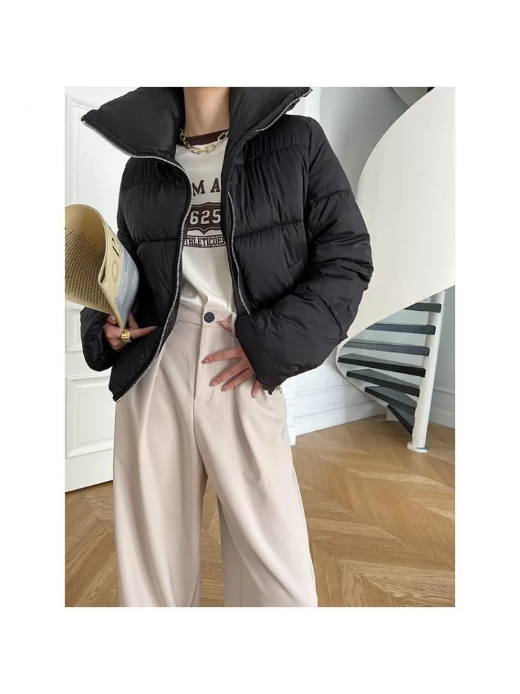 High-level Design Sense High Collar Black Bread Parka 2022 Autumn And Winter Short Loose Thick Warm Sustans Coat Jacket
