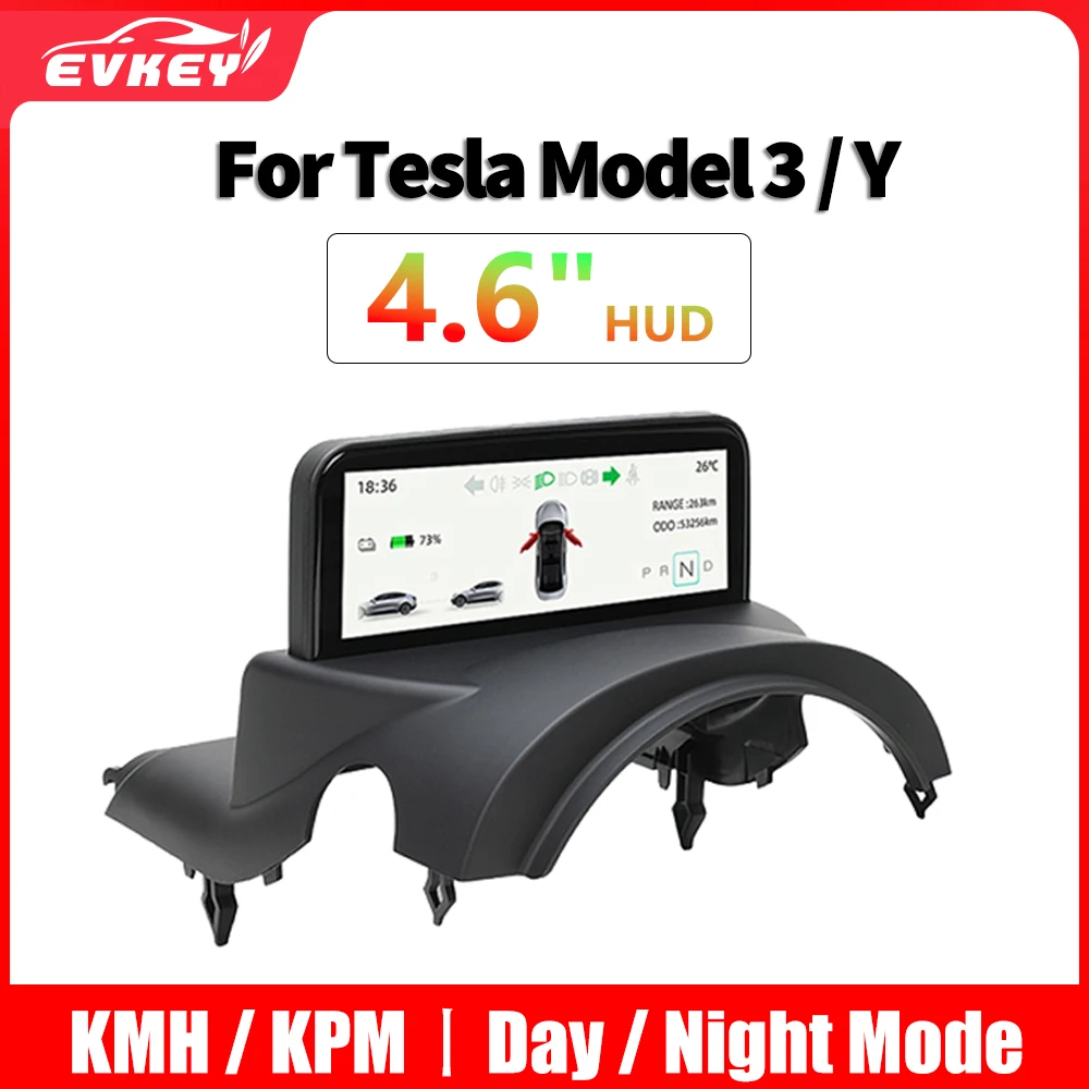 

EVKEY 4.6'' Heads Up Display For Tesla Model Y 3 Dashboard Cluster Instrument LCD Information Displayer Modification Speedometer