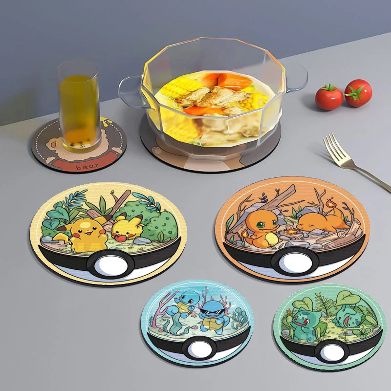 

Кавайные подставки Пикачу, Аниме фигурки, мультяшный домашний изоляционный коврик, кухонные принадлежности, детские игрушки, подарок на день рождения и Рождество