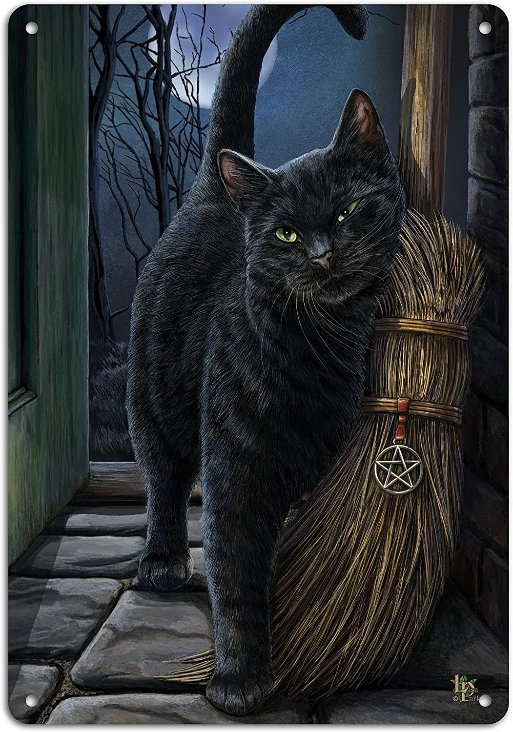 

Metal Plaque Black Cat Tin Sign In Moonlight Poster Home Bedroom Coffee Shop Wall Decoration Plaque Metal Plate 12*8 Inch