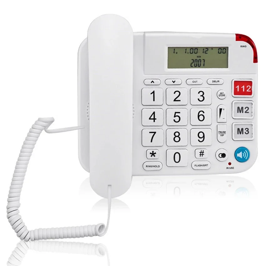 Home Wired Telephone Wired Telephone LCD Display Ringer Volume Adjustment Large Buttons Fixed Telephone with Speaker Phone
