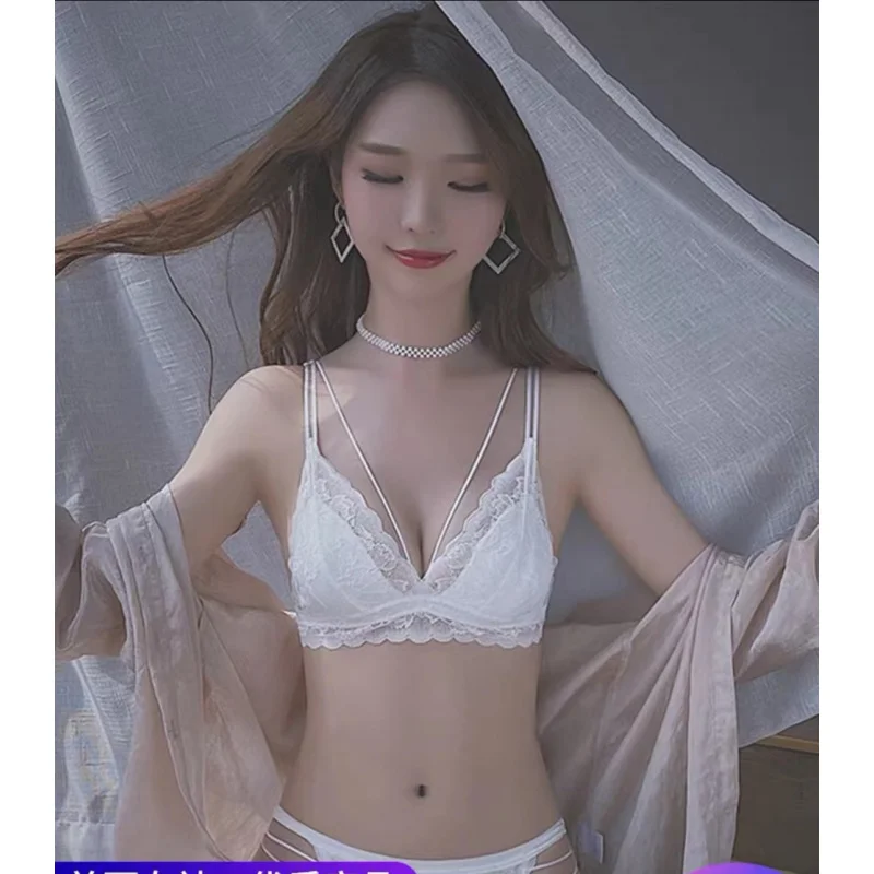 

Underwear Small Breast Underwired Triangle Cup Thin Women's Ultra-Thin Lace Not Empty Cup Beauty Back Summer Bra