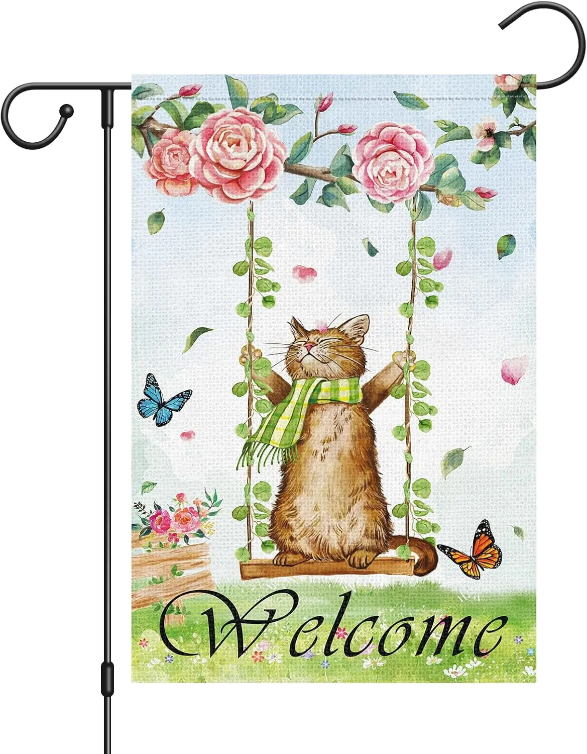 Луиза Маэлис Добро пожаловать весенний кот садовый флаг 12x18 двусторонний