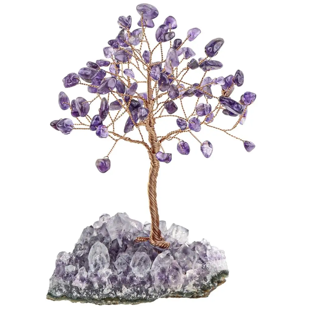 Lucky Money Crystal Tree Mini Pine Tree Natural Rough Amethyst Cluster Base Table Decor Home Ornaments Stone Craft Gifts
