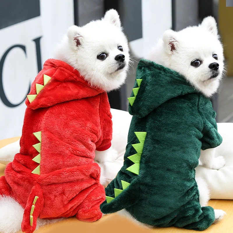 

Autumn Winter Warming Four Legs Small Medium Outfit For Dog Cat Dinosaur Jackets Coral Fleece Pets Clothes Dogs Clothing Costume