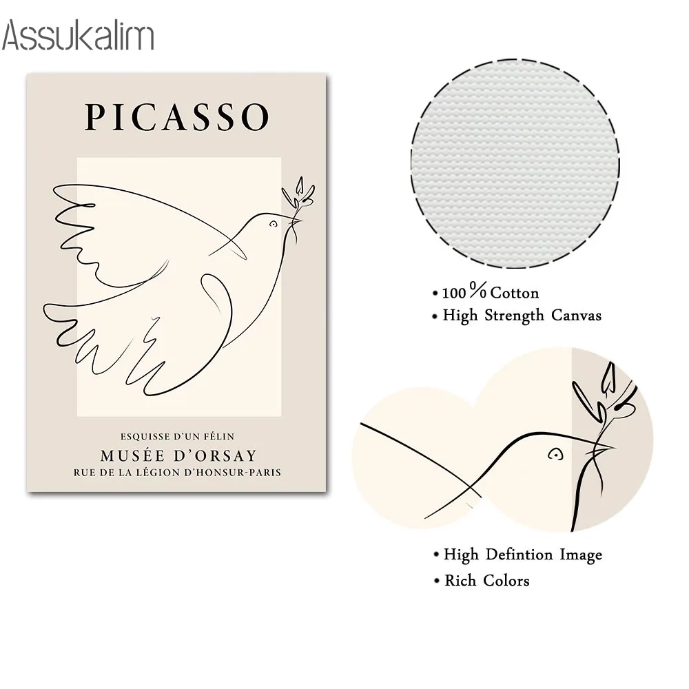 Настенный плакат Пикассо в стиле ретро рисунок на холсте с изображением птицы