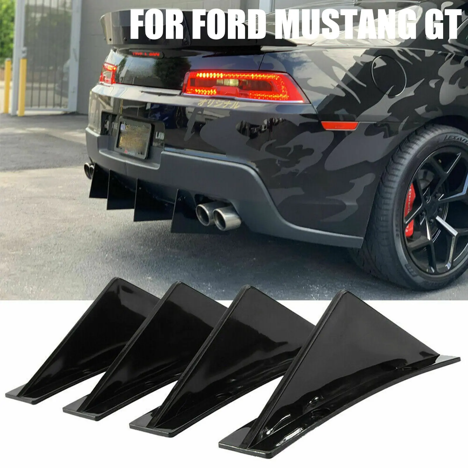 

Universal Rear Bumper Diffuser Shark Fin Spoiler Lip Splitter Black for Ford Mustang GT