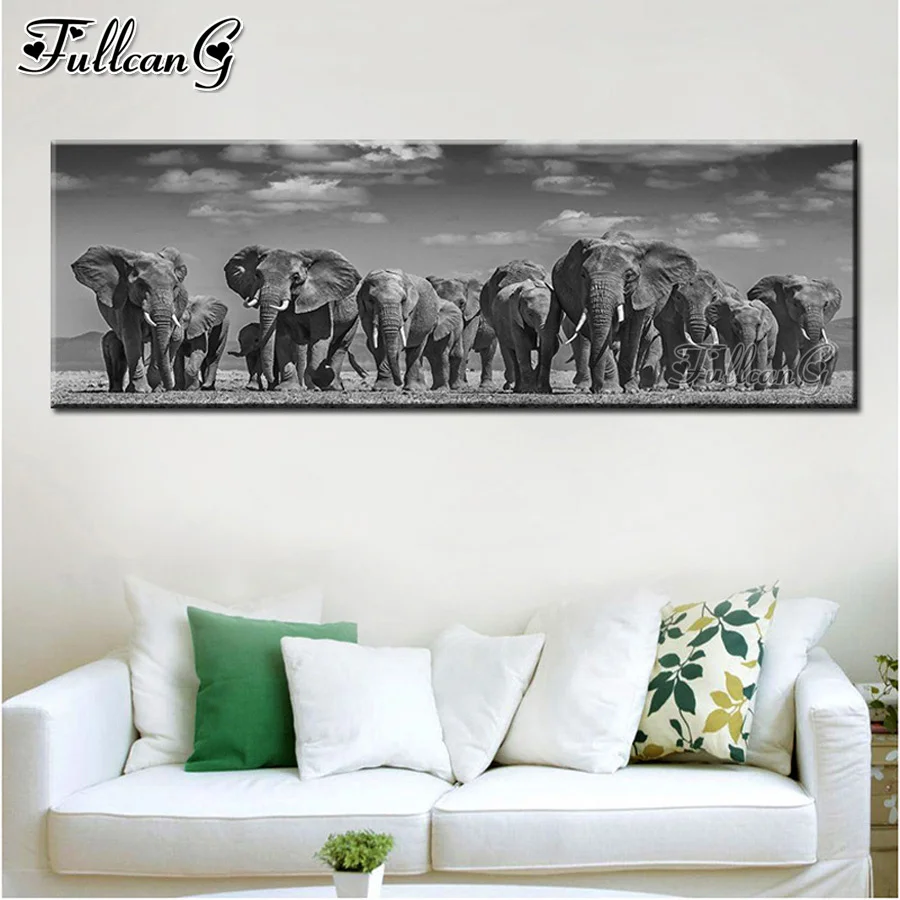 

FULLCANG Black Africa Elephants Wild Animal 5d large diy diamond painting full rhinestone embroidery sale wall decoration FG0748