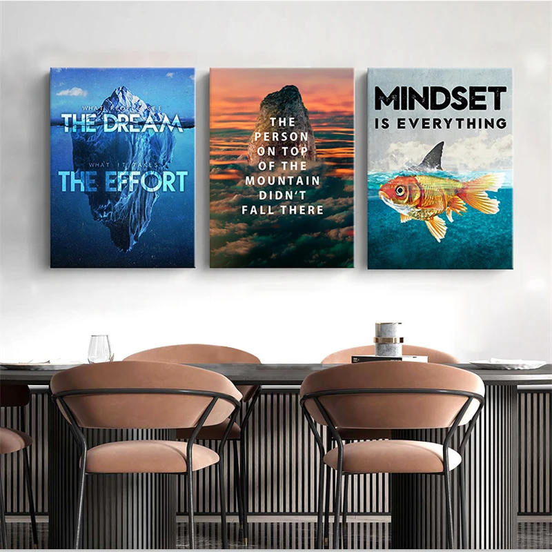 

Wall Art Poster Animal Picture Canvas Painting Mindset Is Everything Motivational Shark Fish for Home Decor Teenager iceberg