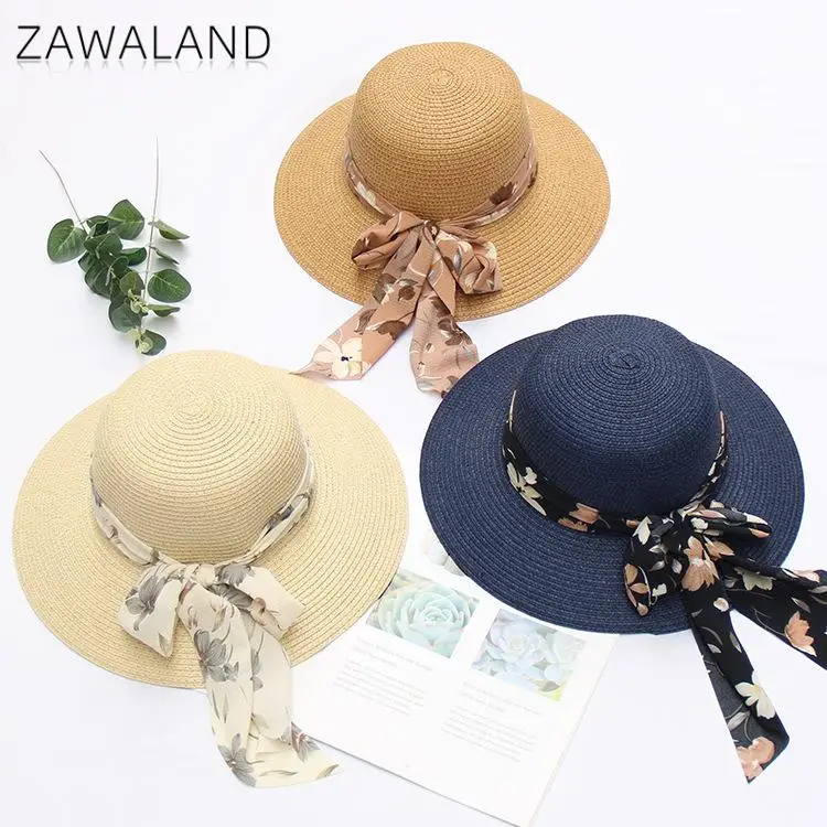 

Zawaland Summer Woman Hat Streamer Straw Hat Ladies Sun Hat Seaside Vacation Beach Hat Big Brim Travel Sun Protection Hat