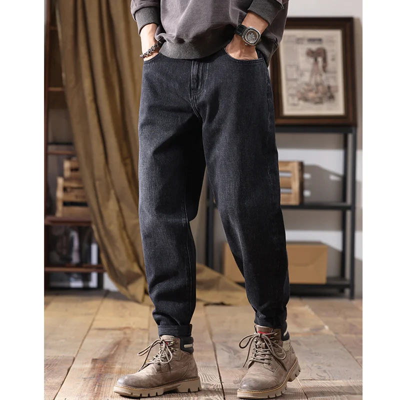 Streetwear Men New Straight Loose Cylinder Jeans Vintage Chaopai Large Comfortable Black Harun Trousers Autumn and Winter Female