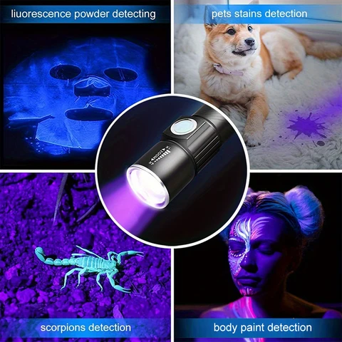 Ультрафиолетовый фонарик, ультрафиолетовый фонарик, детектор, зуммируемый портативный мини фонарик, USB зарядка, алюминиевый сплав для невидимых чернильных ручек