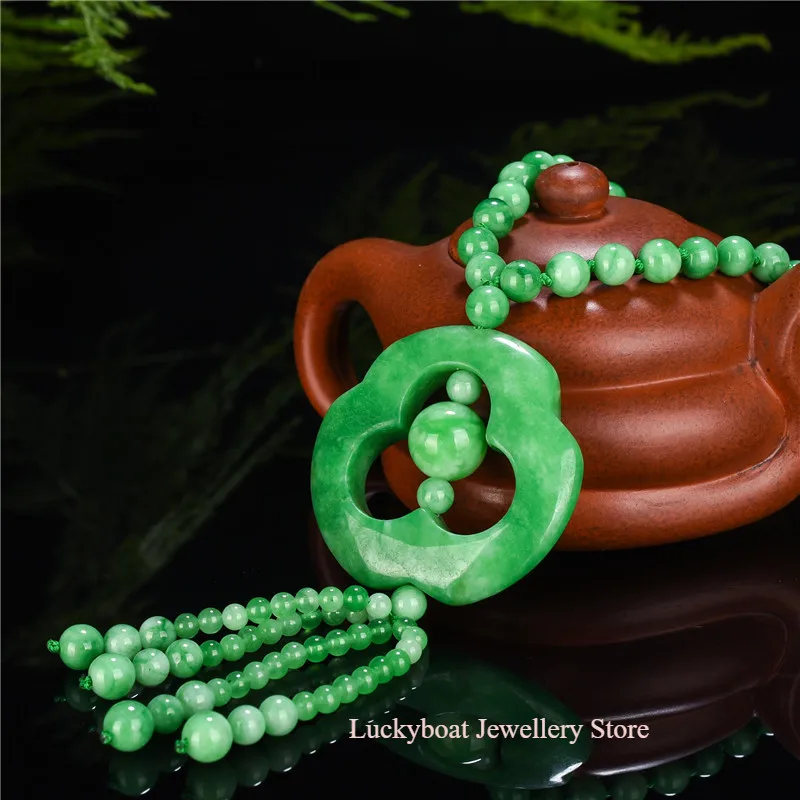 Myanmar jade green green ice waxy round beads Passepartout sweater chain necklace pendant men and women jewelry gifts
